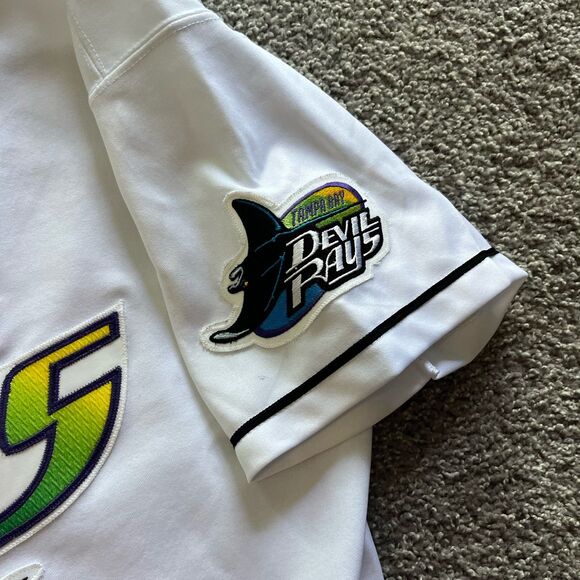 VTG Tampa Bay Devil Rays Baldelli Russell Diamond Collection Jersey White Sz 48 - Picture 7 of 10
